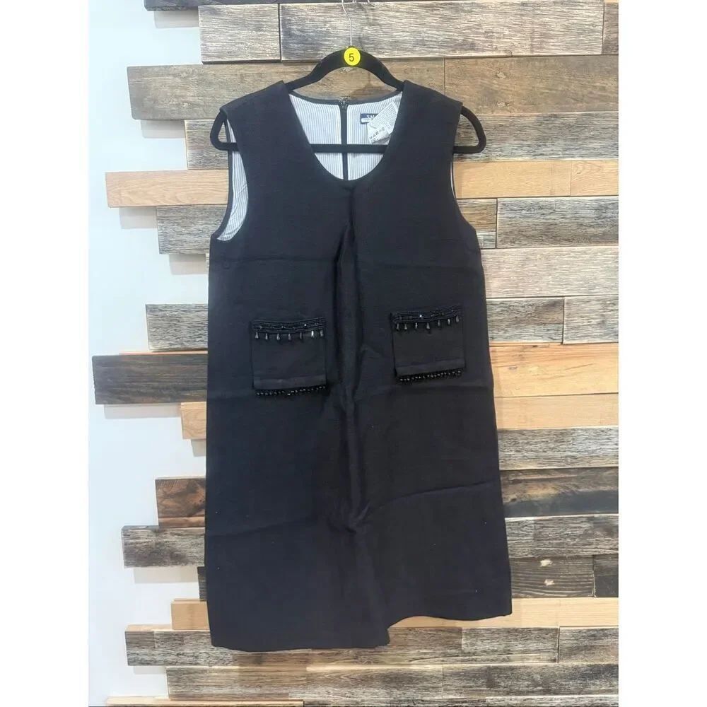 S Max Mara Black cotton Dress Midi Half Zip Back size 8